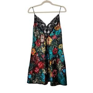 Vintage 80s 90s Floral Flowers Emo Goth Slip Dress Lace Val Mode Cottage Core